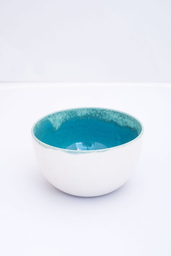 Ceramic Bowl White Glazed Blue