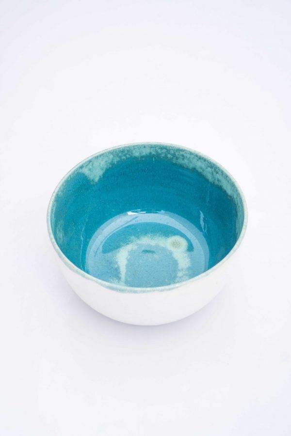 Ceramic Bowl White Glazed Blue