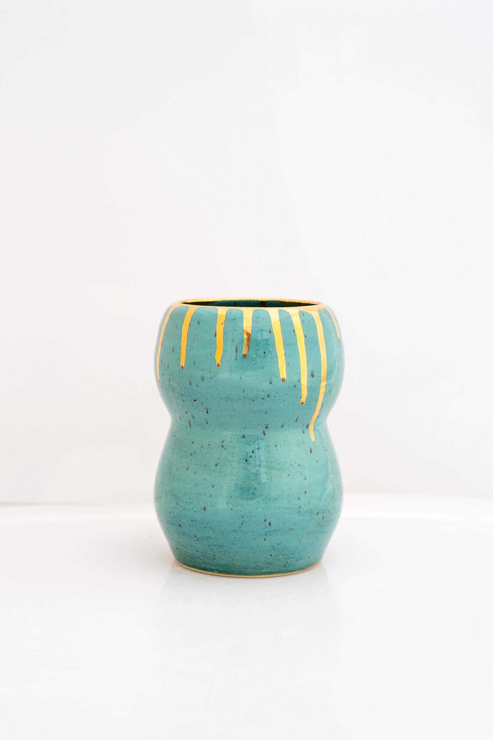 Ceramic Vase - Gold+ Turquoise Glazed
