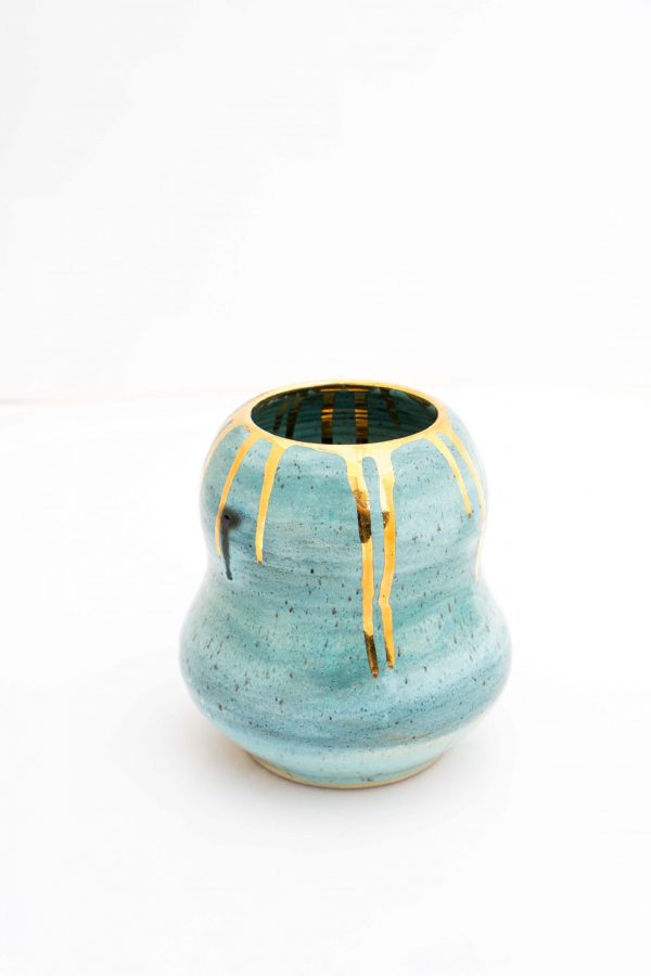 Ceramic Vase – Gold+ Turquoise Glazed
