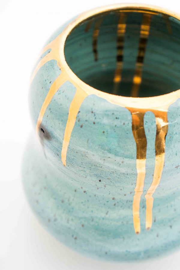 Ceramic Vase – Gold+ Turquoise Glazed