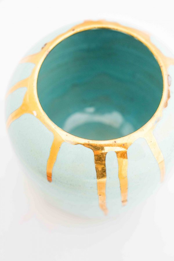 Ceramic Vase - Gold+ Blue Glazed