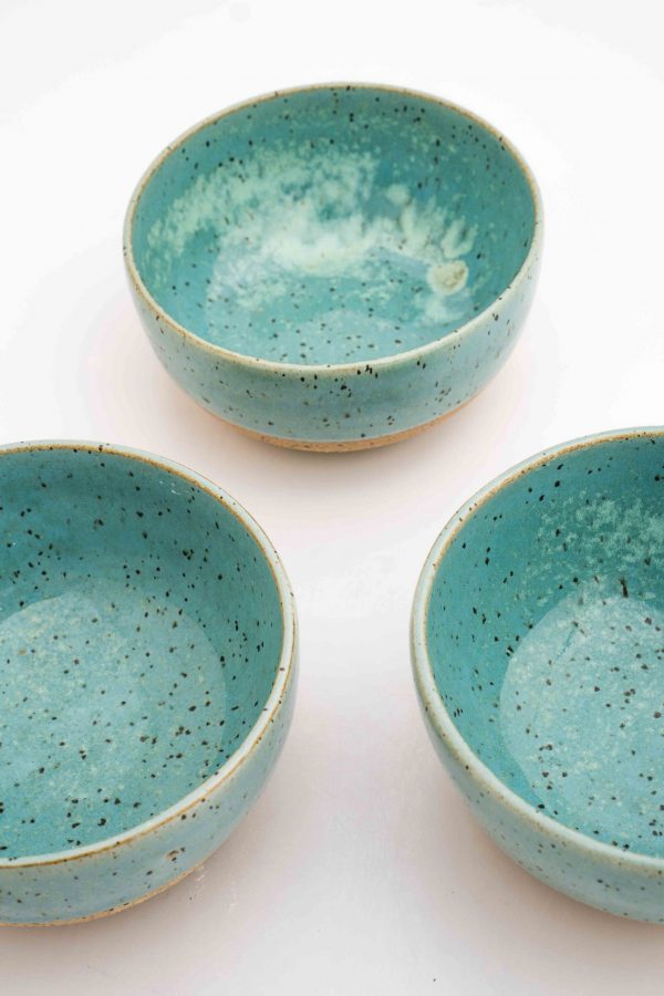 Small Footed Green Ceramic Bowls (Set of 3) - Earthy Green